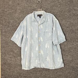 Nat Nast Mens Blue Silk Printed Button Up Shirt Size XL Musical Instruments Luxe